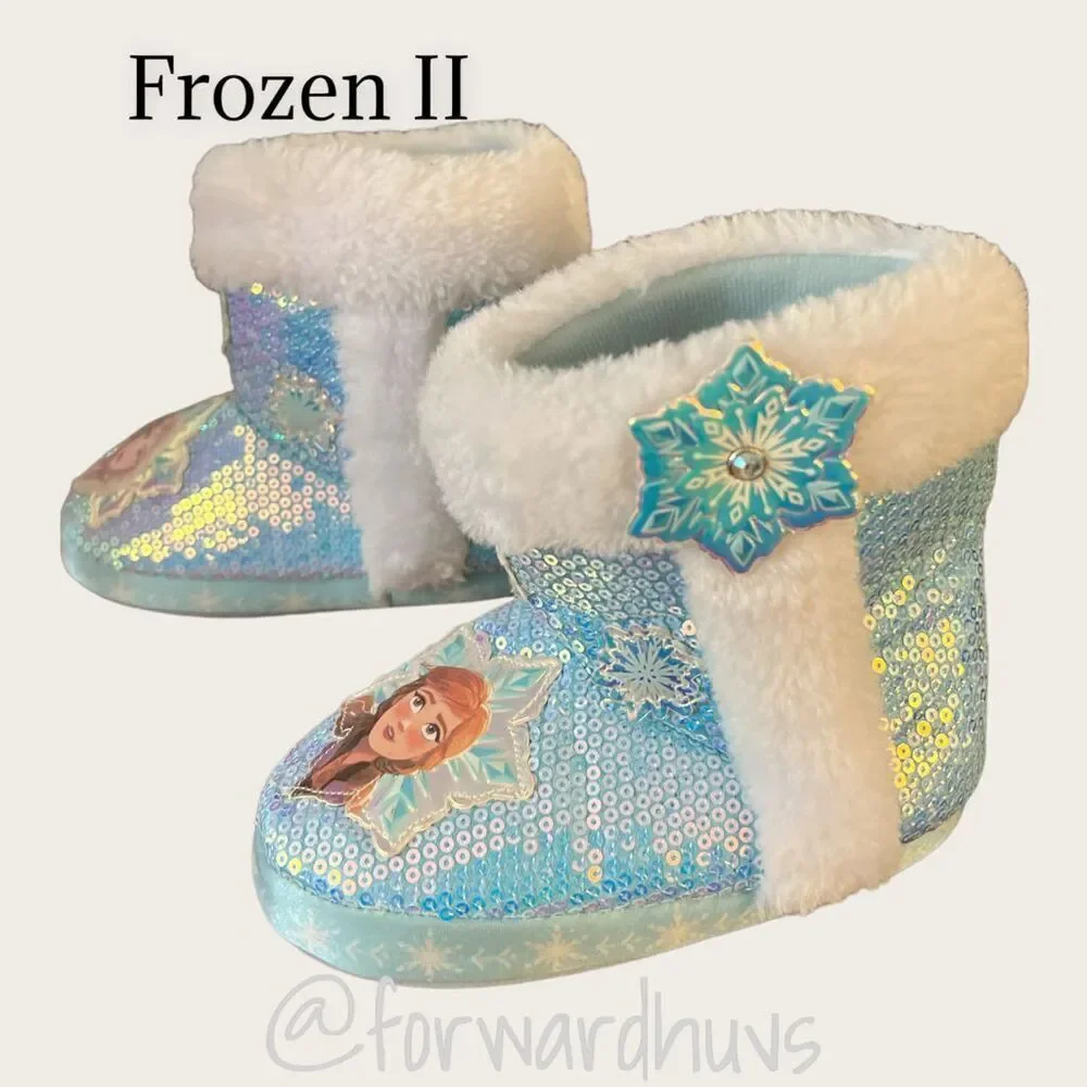 Frozen II - 2 Pair Sequin Kids Booties and Slippers Size 7/8